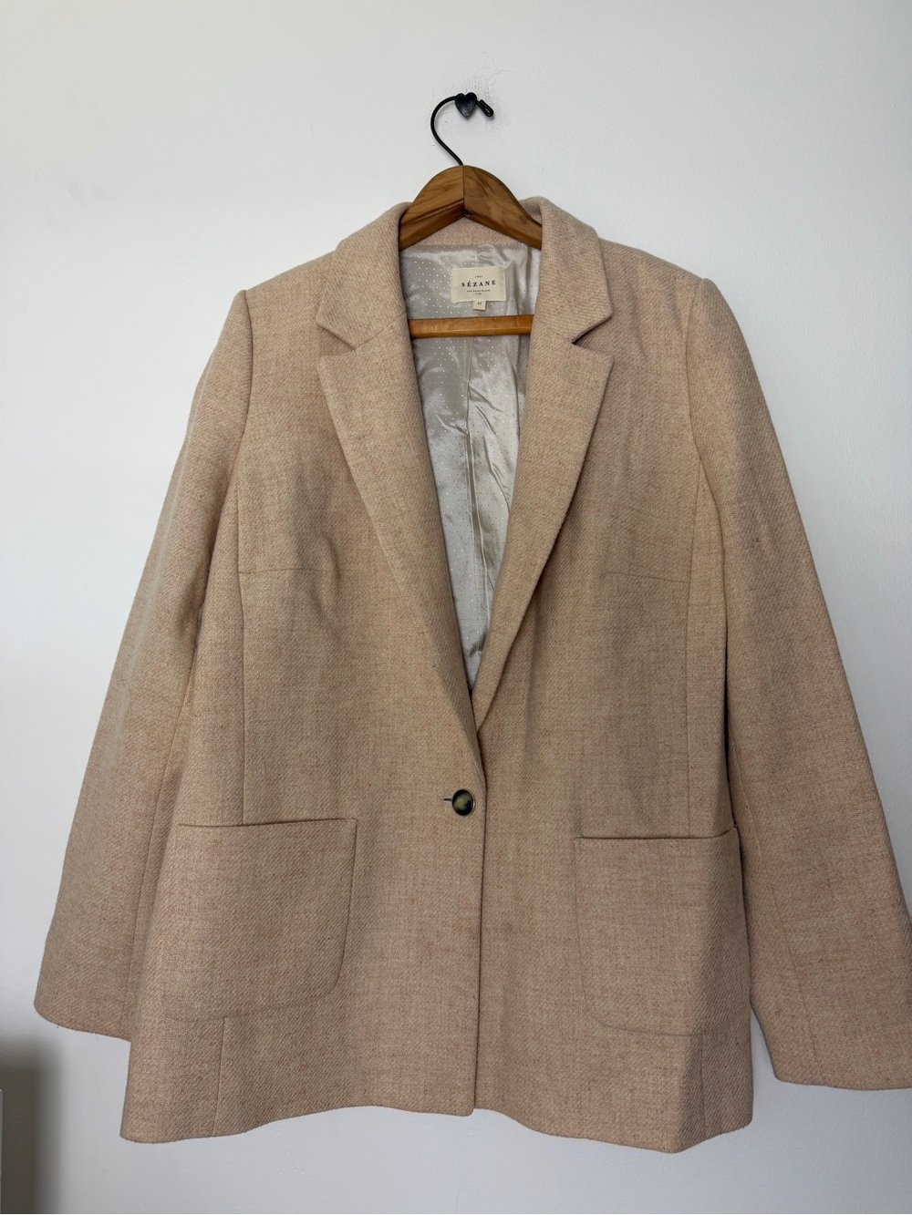 Sezane Beige Virgin Wool Blazer Jacket